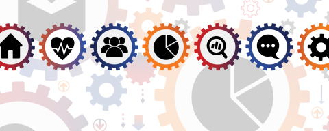 image showing cogwheels with icons depicting the seven sections of the local civic health guide